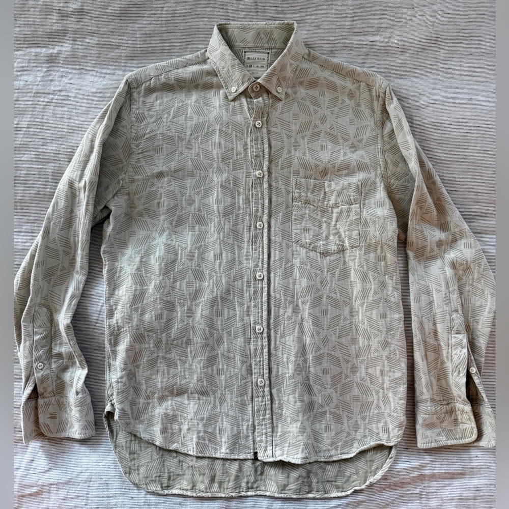 Billy Reid Men’s Beige Patterned Shirt - Slim Medium
